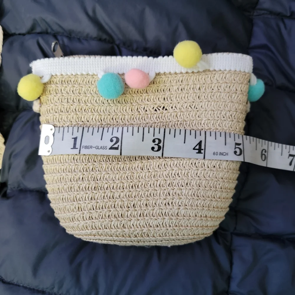 Toddler Straw & Pom Pom Summer Hat & Matching Crossbody Purse Set (One Size)